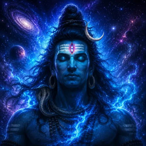 Powerful cosmic Mahadev DP for WhatsApp displaying Rudra avatar with glowing third eye