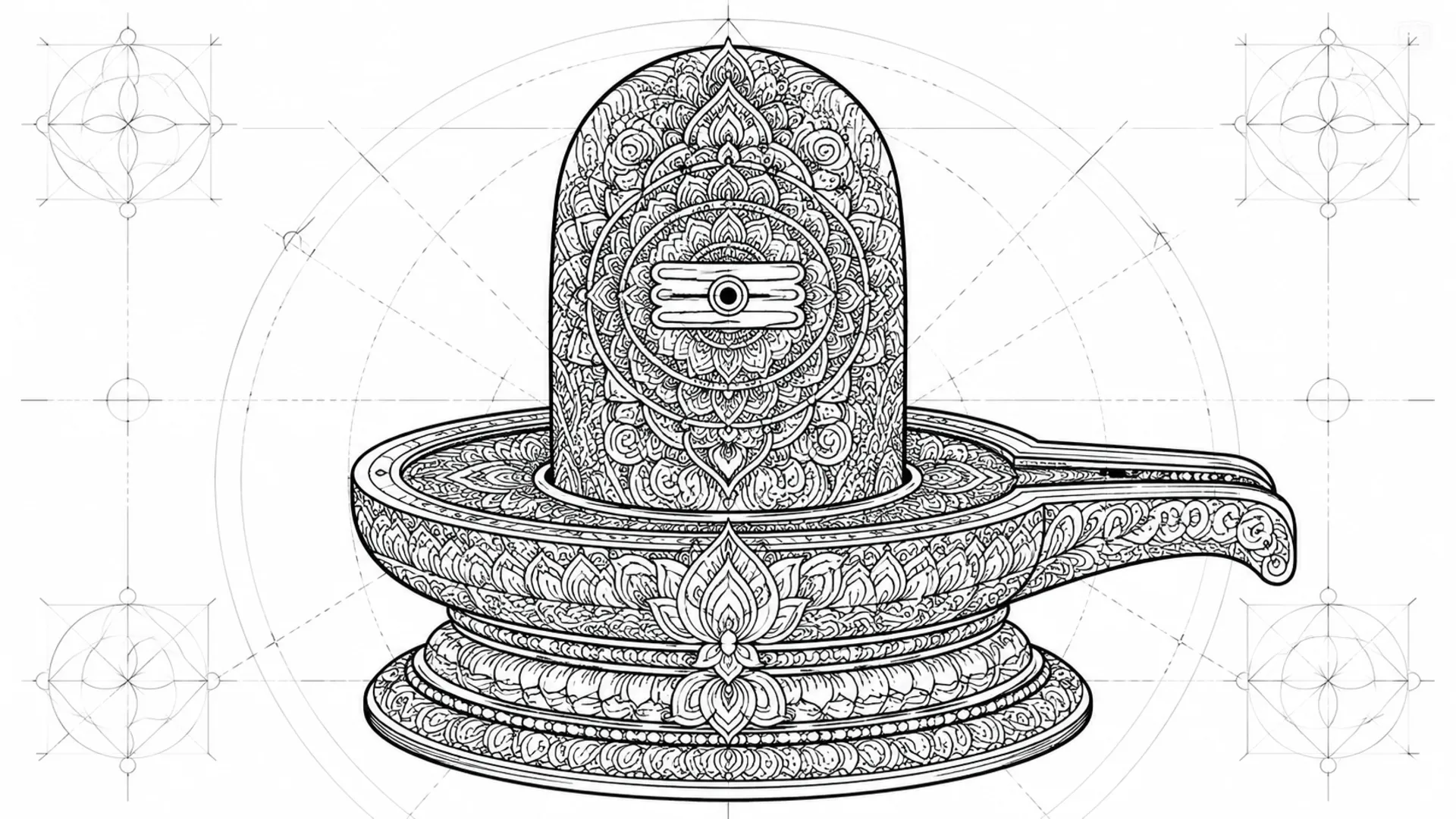 Intricate mandala geometric patterns built inside shivling images for drawing.