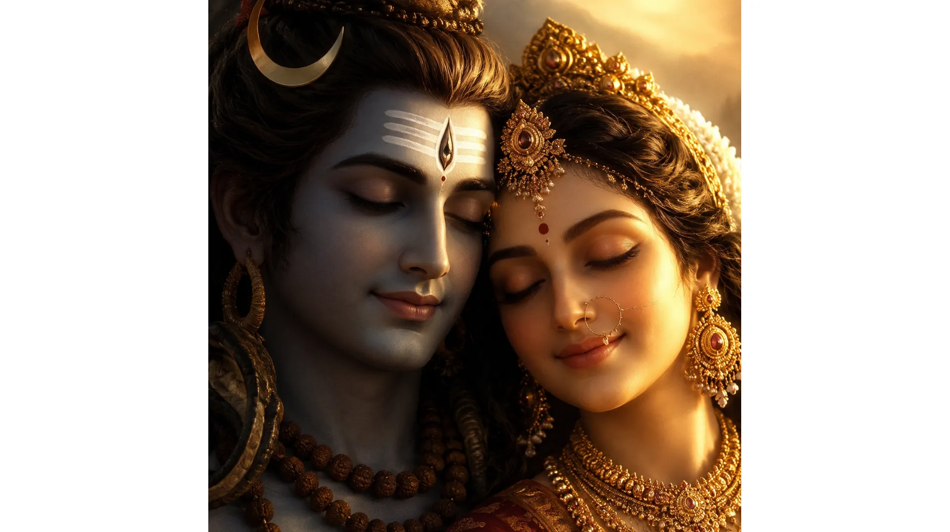 Close-up profile picture of Shiv Parvati faces smiling