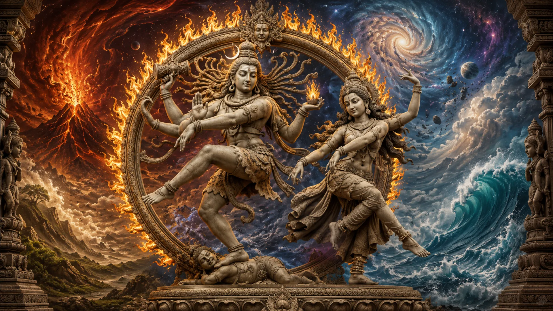 Shiv Parvati Nataraja dance, divine couple dancing, dynamic image