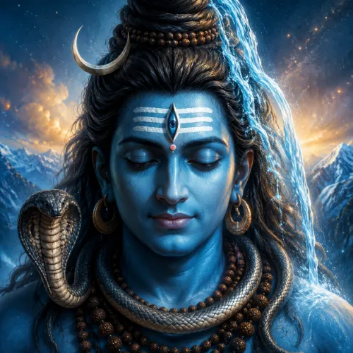 Close up peaceful Shiva face digital painting Mahadev DP for WhatsApp