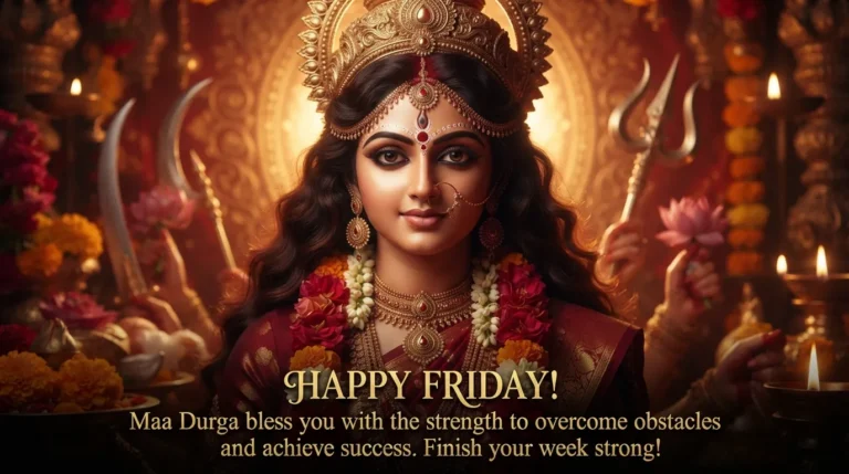 Goddess Durga powerful Friday Good Morning image with English quote