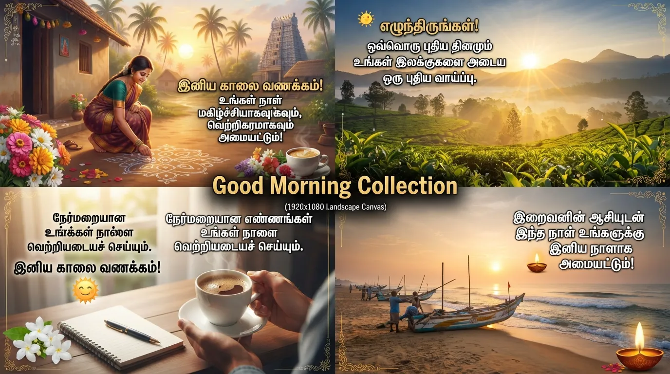 Beautiful good morning images with Tamil quotes and greetings.