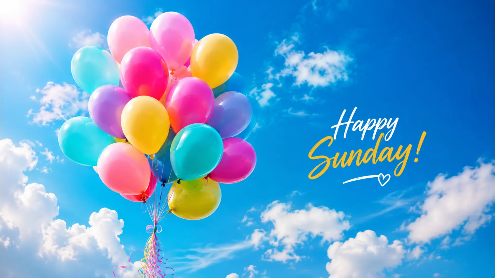 Cute colorful balloons in the sky with happy sunday hindi wishes.