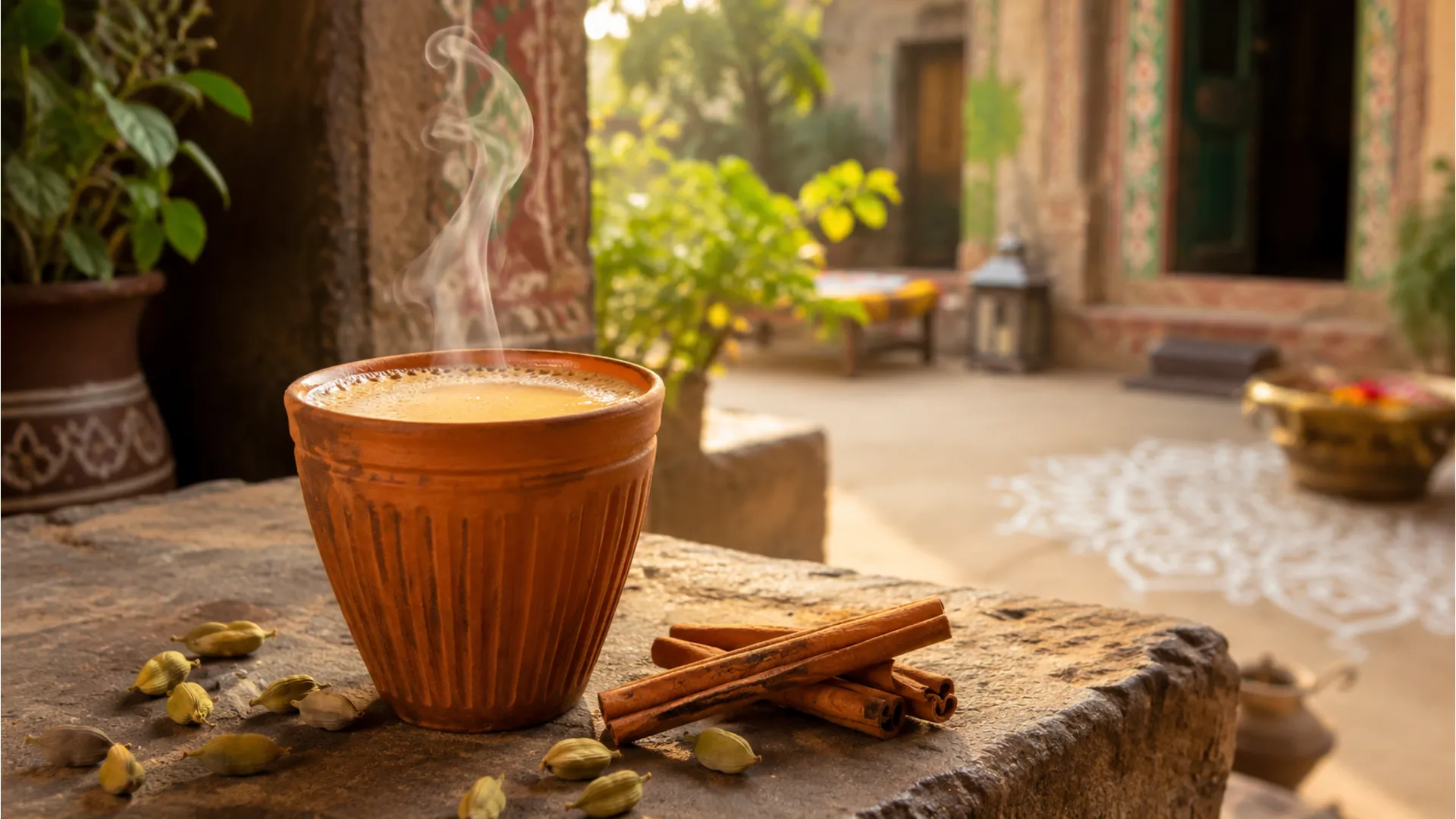 Traditional Indian kulhad chai with a beautiful hindi sunday morning thought.