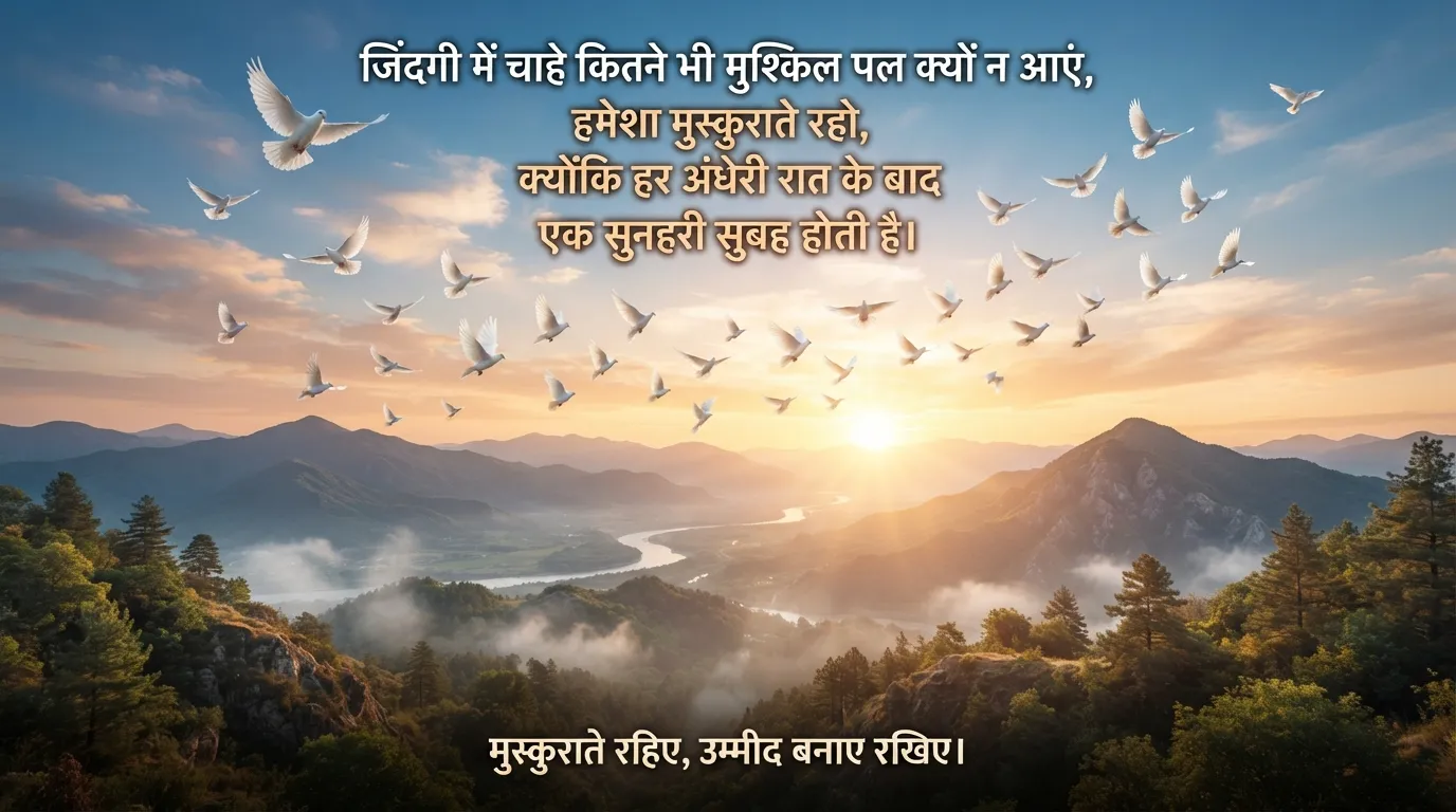 Inspirational life quotes Hindi good morning image with birds flying