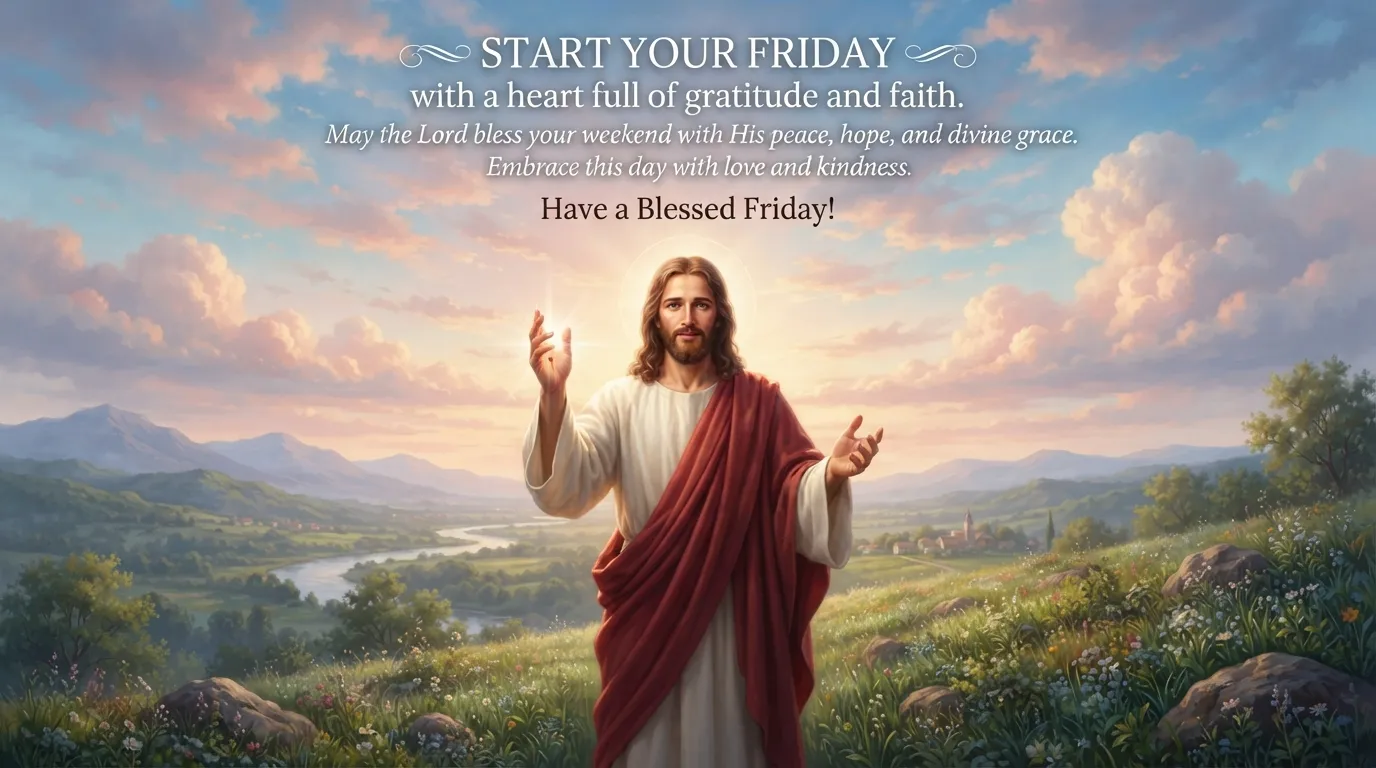 Jesus Christ Good Morning Friday blessing image with English quote