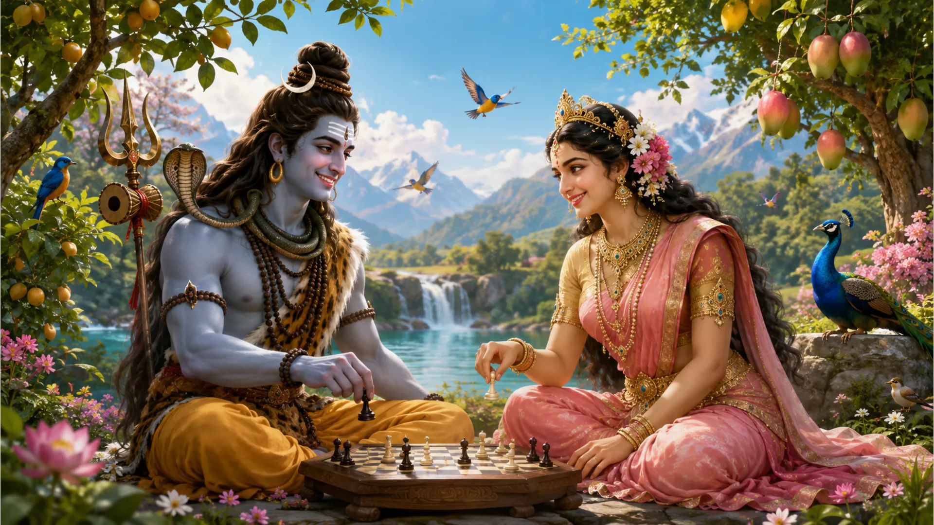 Shiv and Parvati sharing a lighthearted moment, filled with laughter and playful interaction.