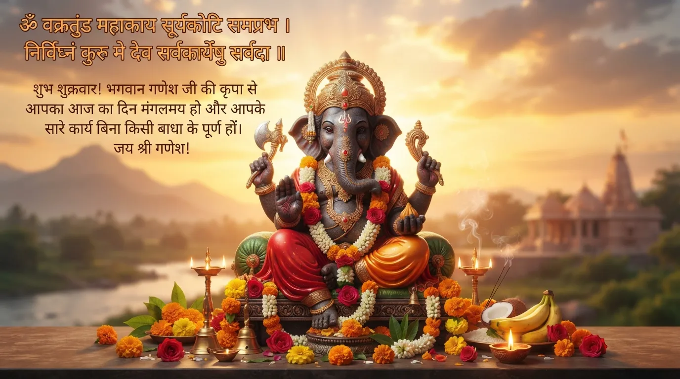 Lord Ganesha Friday Good Morning God Image with Hindi Shubha Prabhat Quote