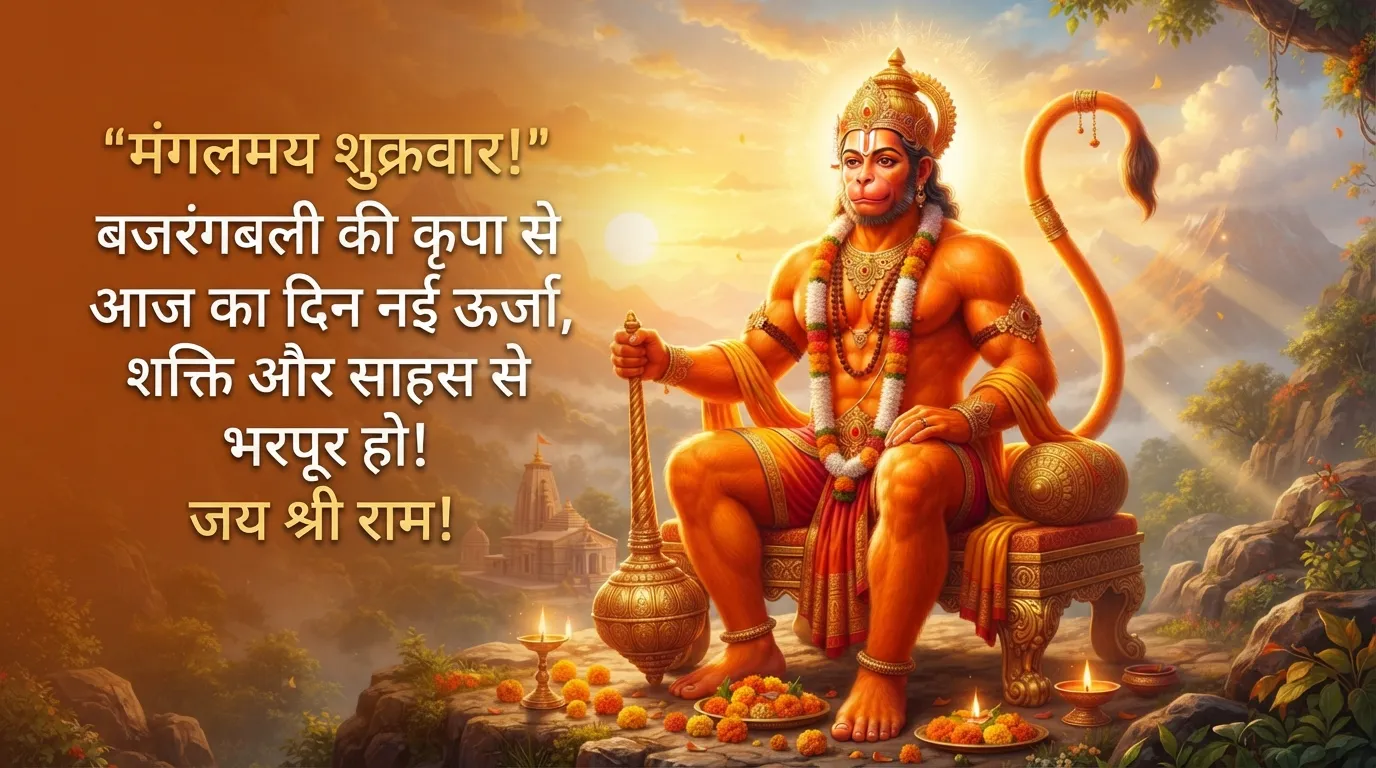 Lord Hanuman Friday morning Hindi blessing image for strength