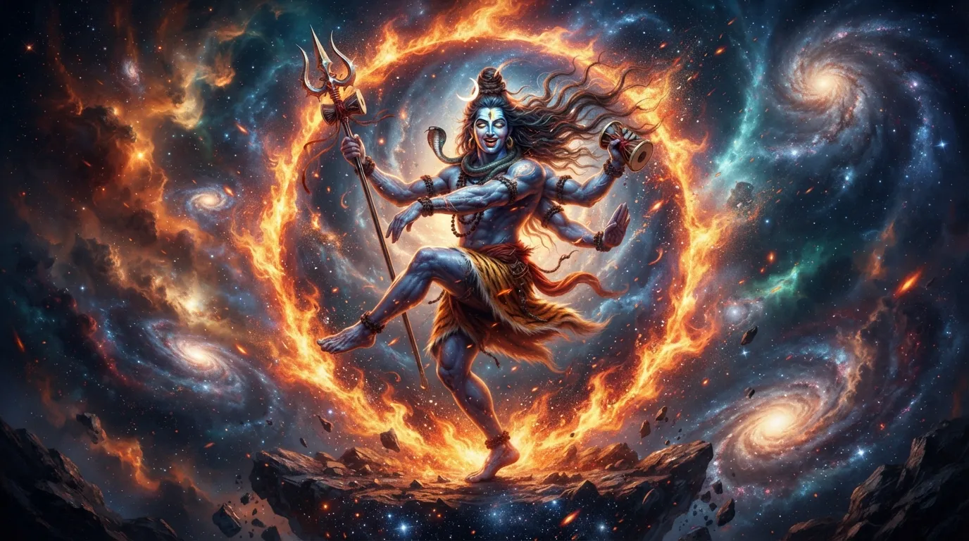 Bholenath ji performing the dynamic and powerful Tandav dance of creation and destruction.