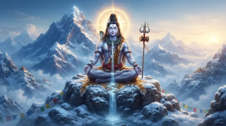 Lord Shiva in deep meditation on the snow-covered peaks of Kailash Parvat, 1080p Mahadev HD wallpaper 4k.