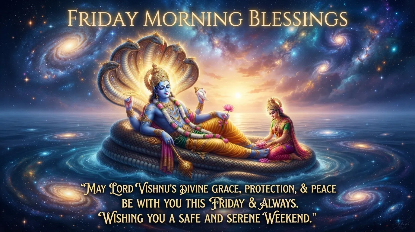 Lord Vishnu cosmic Friday morning English blessing image