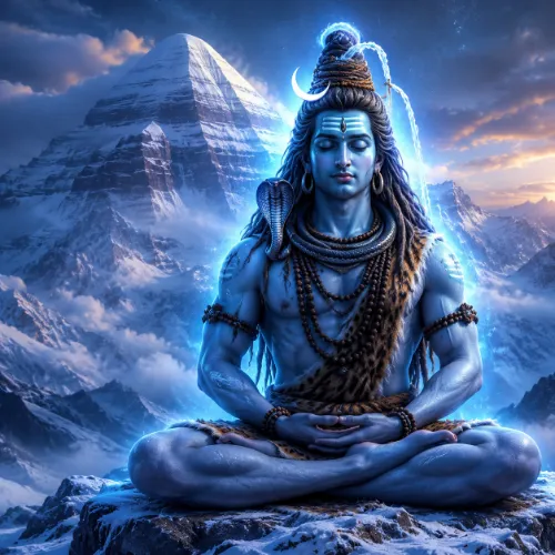 Lord Shiva meditating on Himalayas snow peaks in HD quality