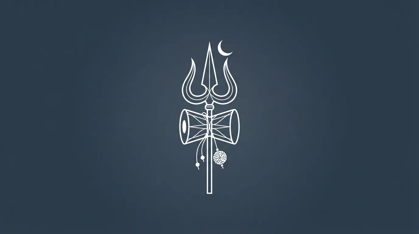 A minimalist and modern wallpaper featuring Bholenath's symbolic Trishul and Damru.