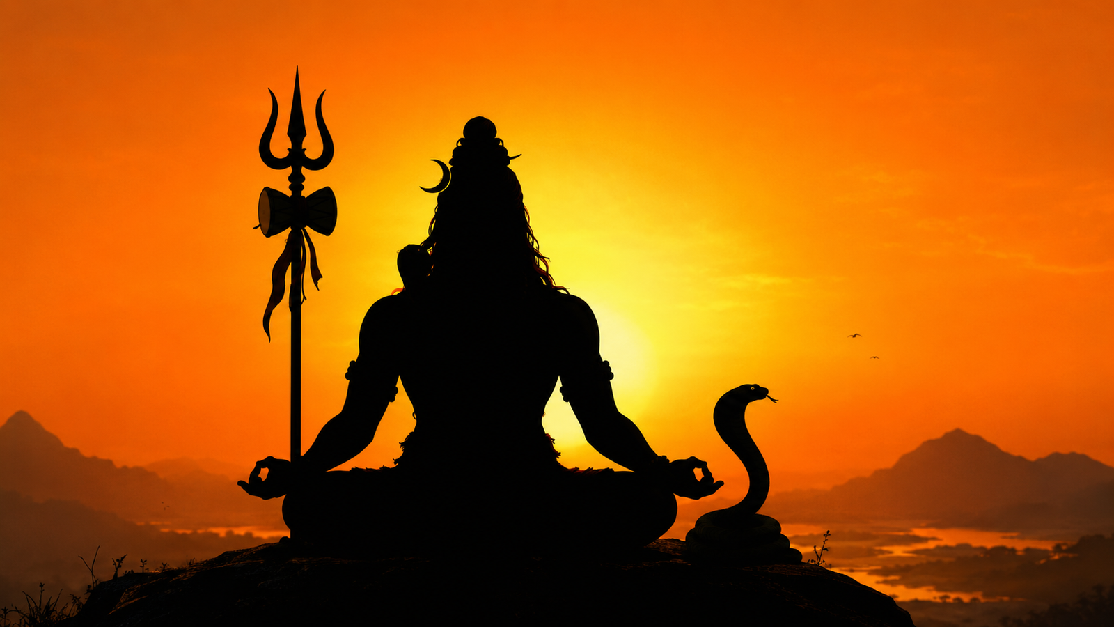 Modern minimalist silhouette design of a Jay Bholenath photo against a sunset background.
