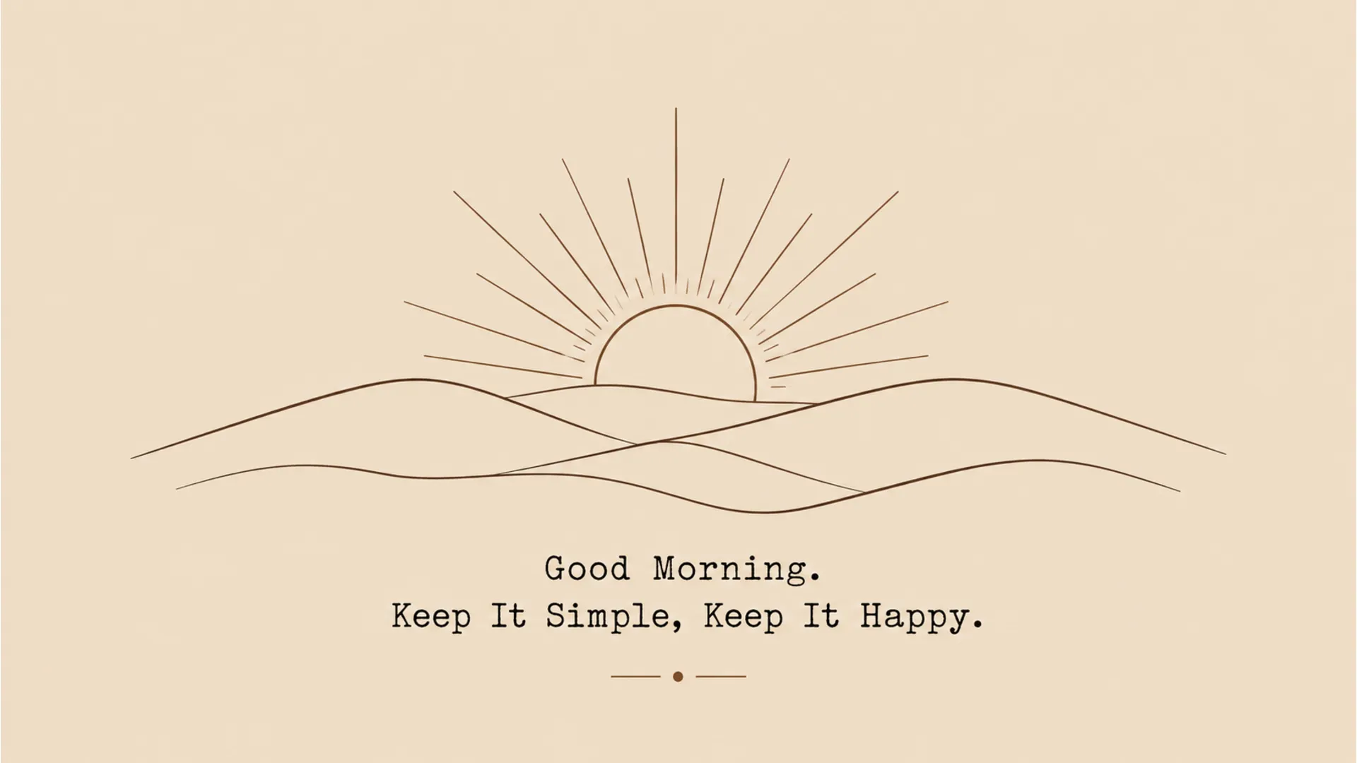 Modern aesthetic minimalist line art of a sun rising over hills on a beige background.