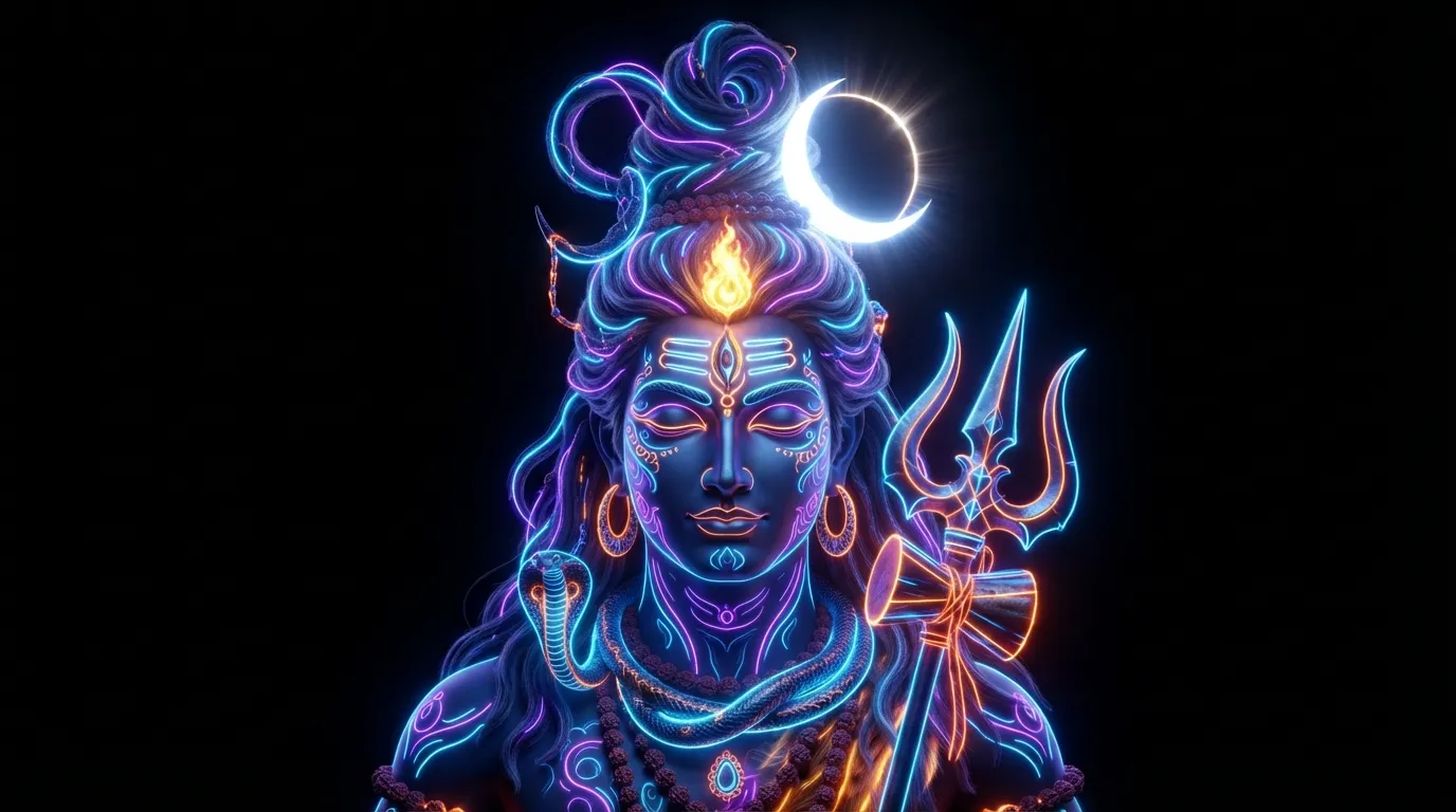 Modern neon style 3D Lord Shiva wallpaper for mobile DP