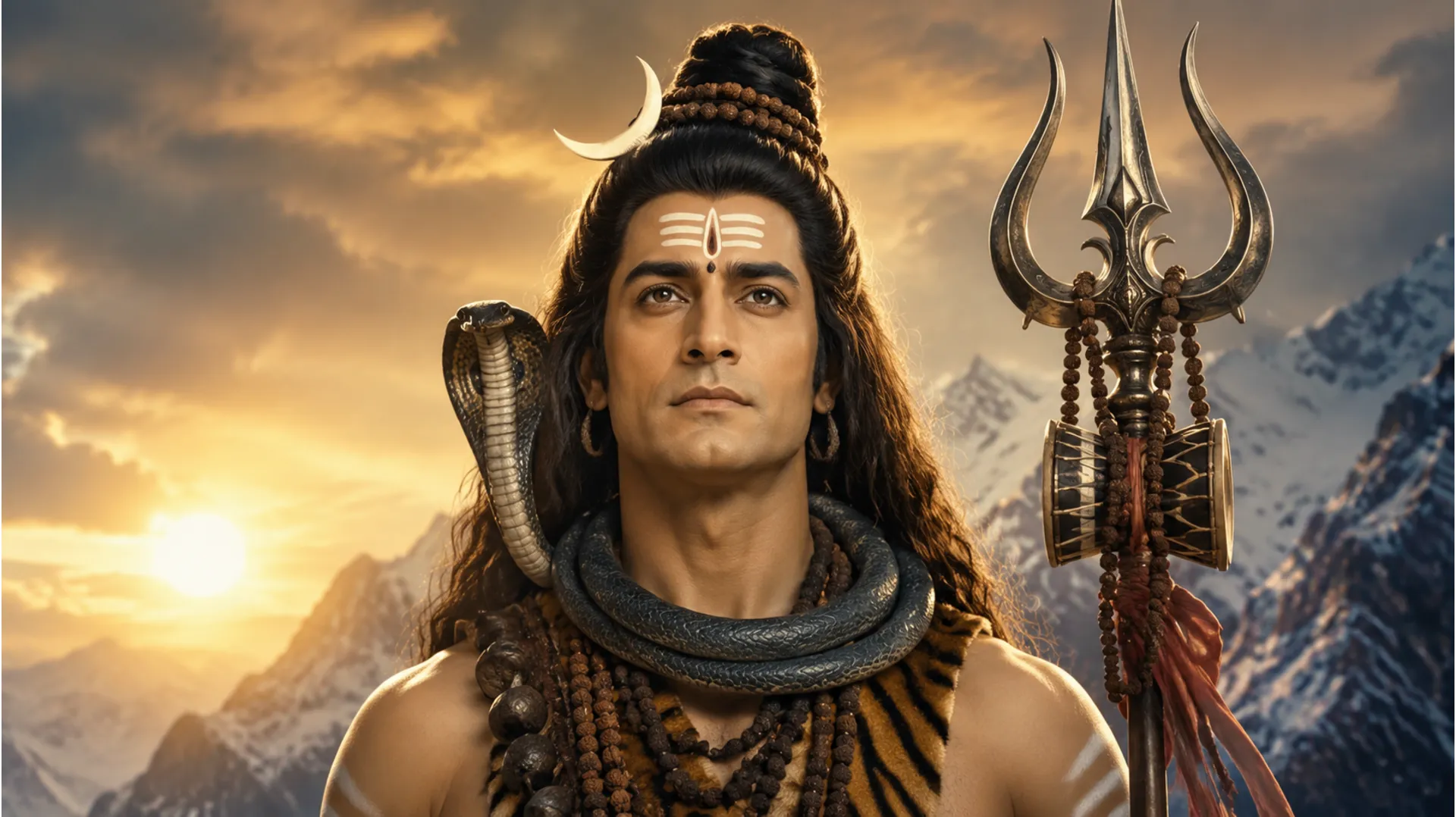 A majestic portrait of Mohit Raina portraying Mahadev in the popular TV serial.