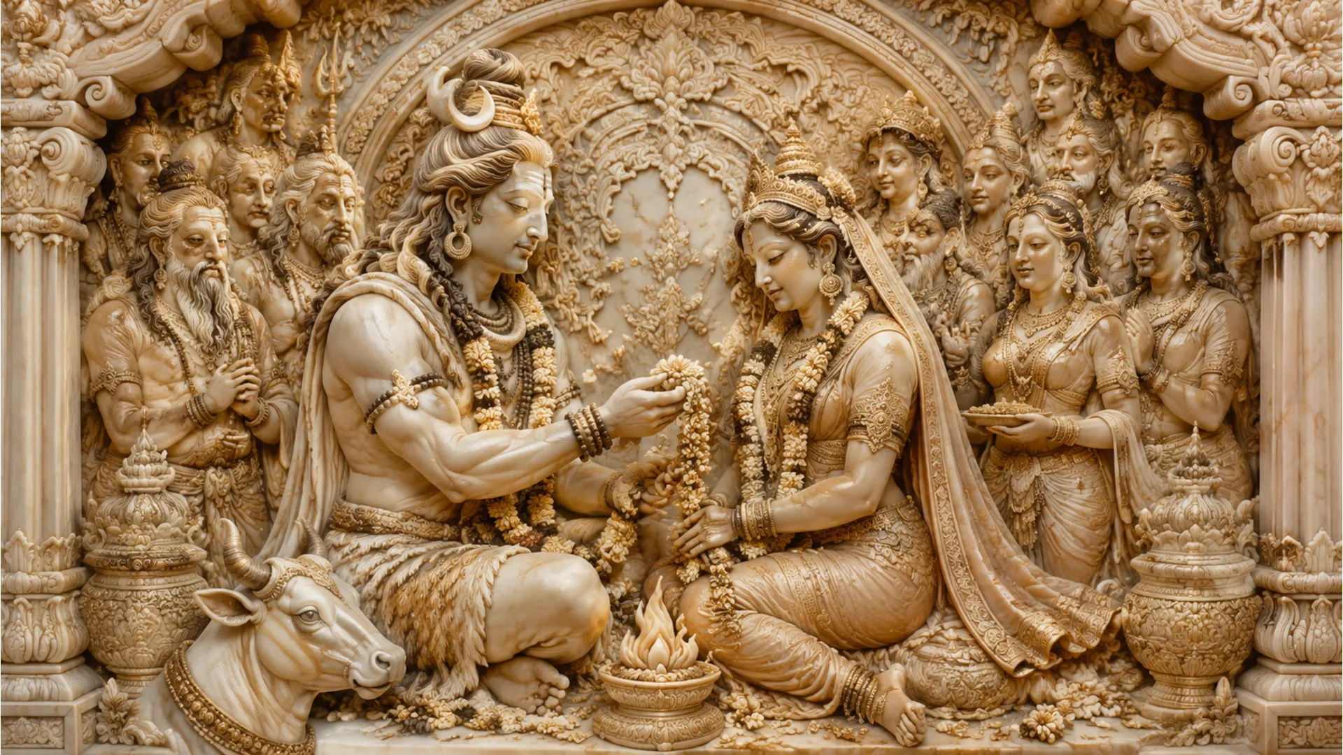 Shiv Parvati sculpture chhavi, a detailed and intricate depiction of their wedding.