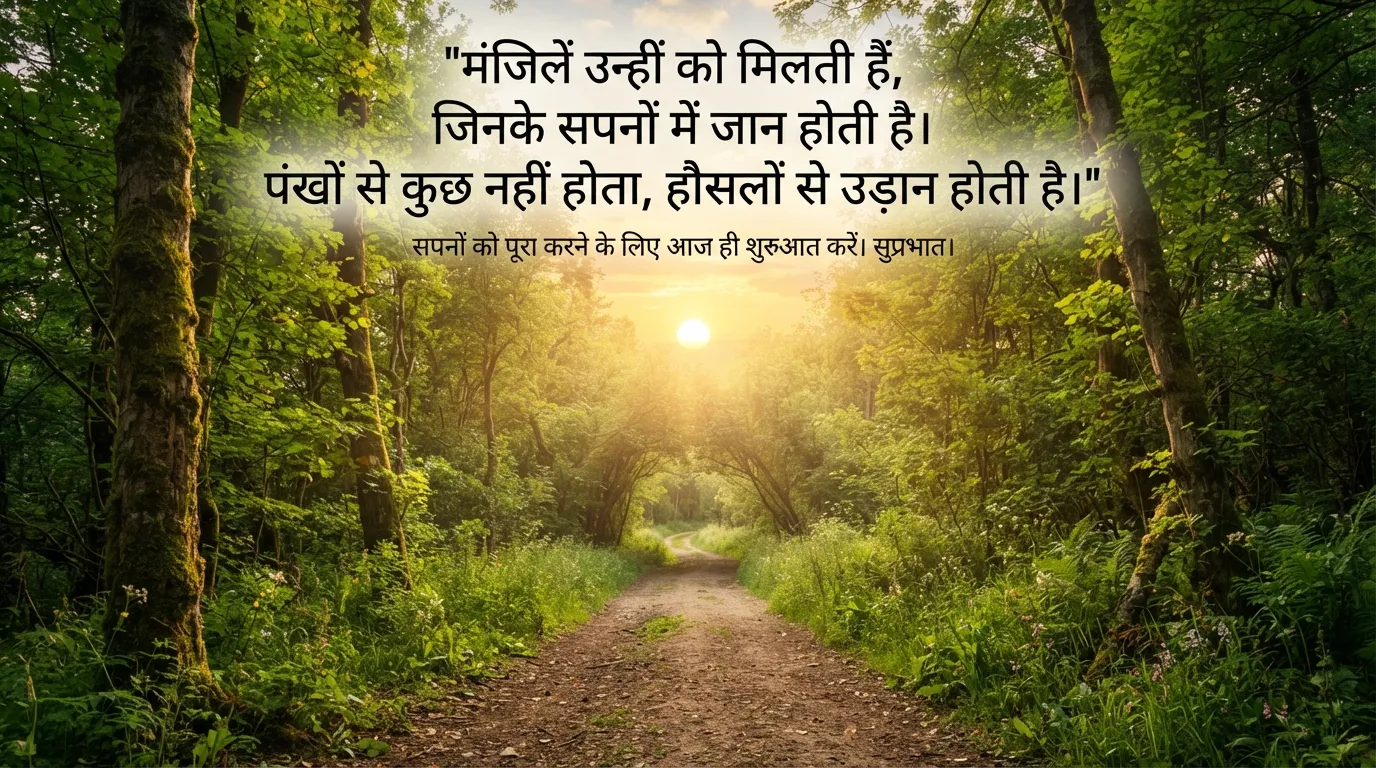 Motivational Good Morning Image in Hindi with path and sunrise