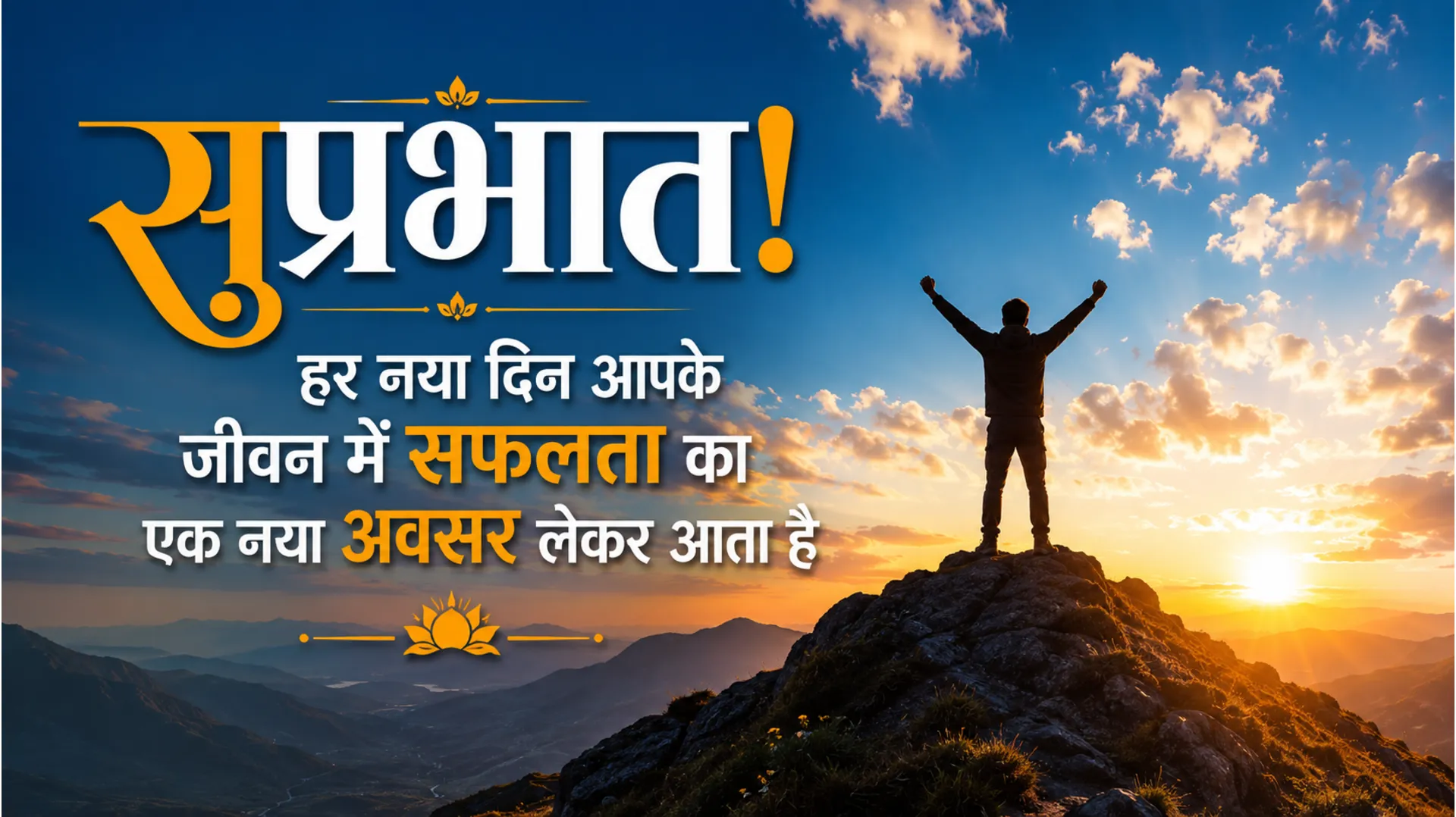 Inspirational Hindi quote with bright morning sky background image.