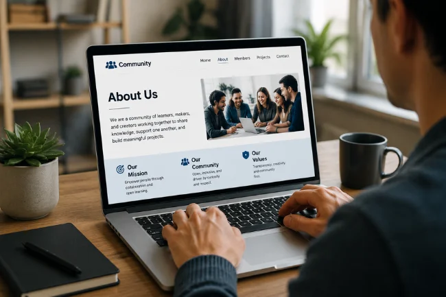 Community credibility test on laptop website