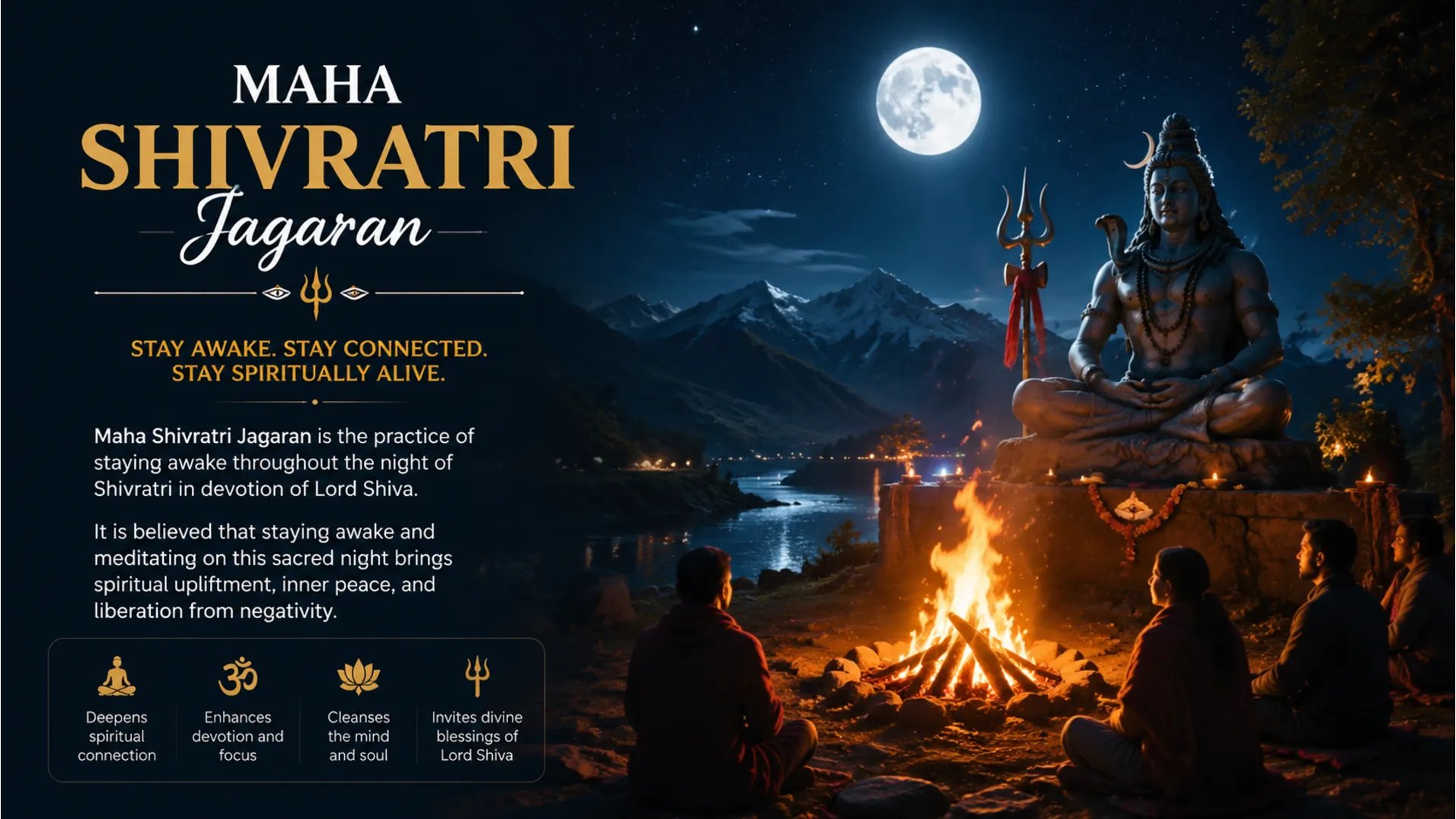 Night theme Shiv Parvati Shivratri images with full moon background.
