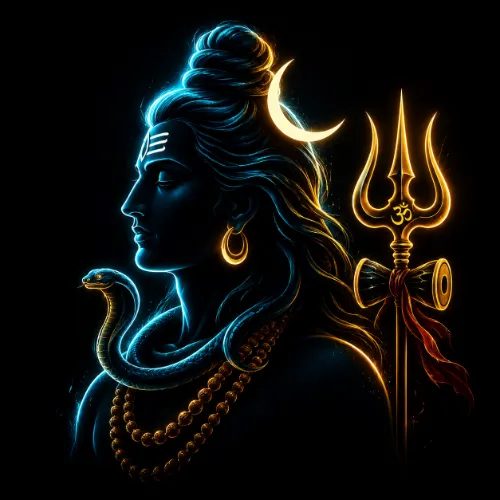 Modern cyan neon outline of Lord Shiva for WhatsApp profile picture