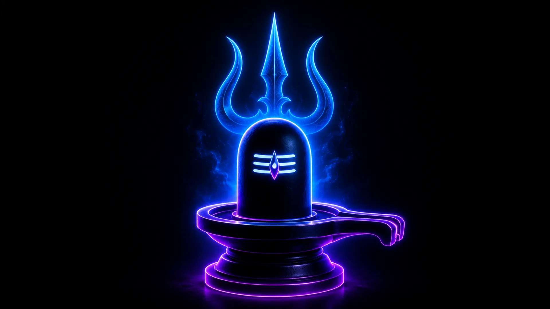Creative modern digital artwork of a glowing neon Shivling wallpaper.