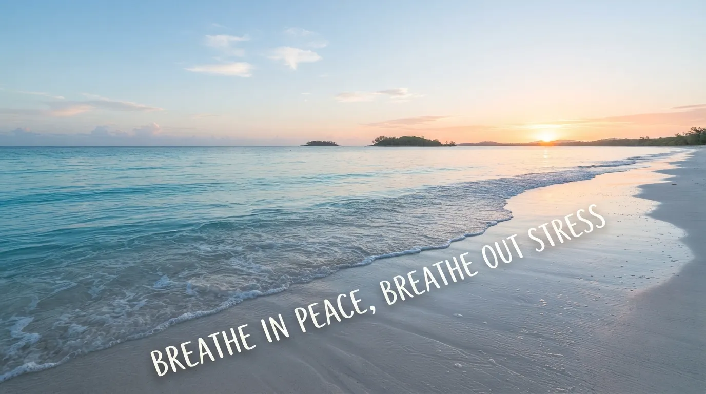 Gentle ocean waves washing over a sandy beach under a clear morning sky on Sunday.