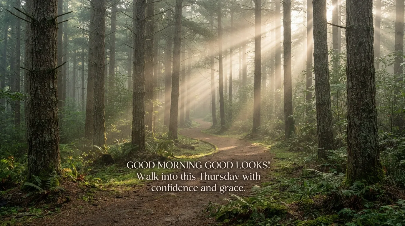 Sunlight filtering through a peaceful forest path on Thursday morning.