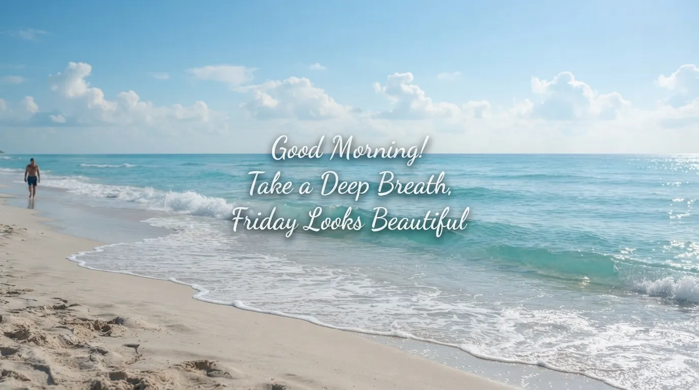 Soft ocean waves hitting the sandy beach on a peaceful Friday morning.