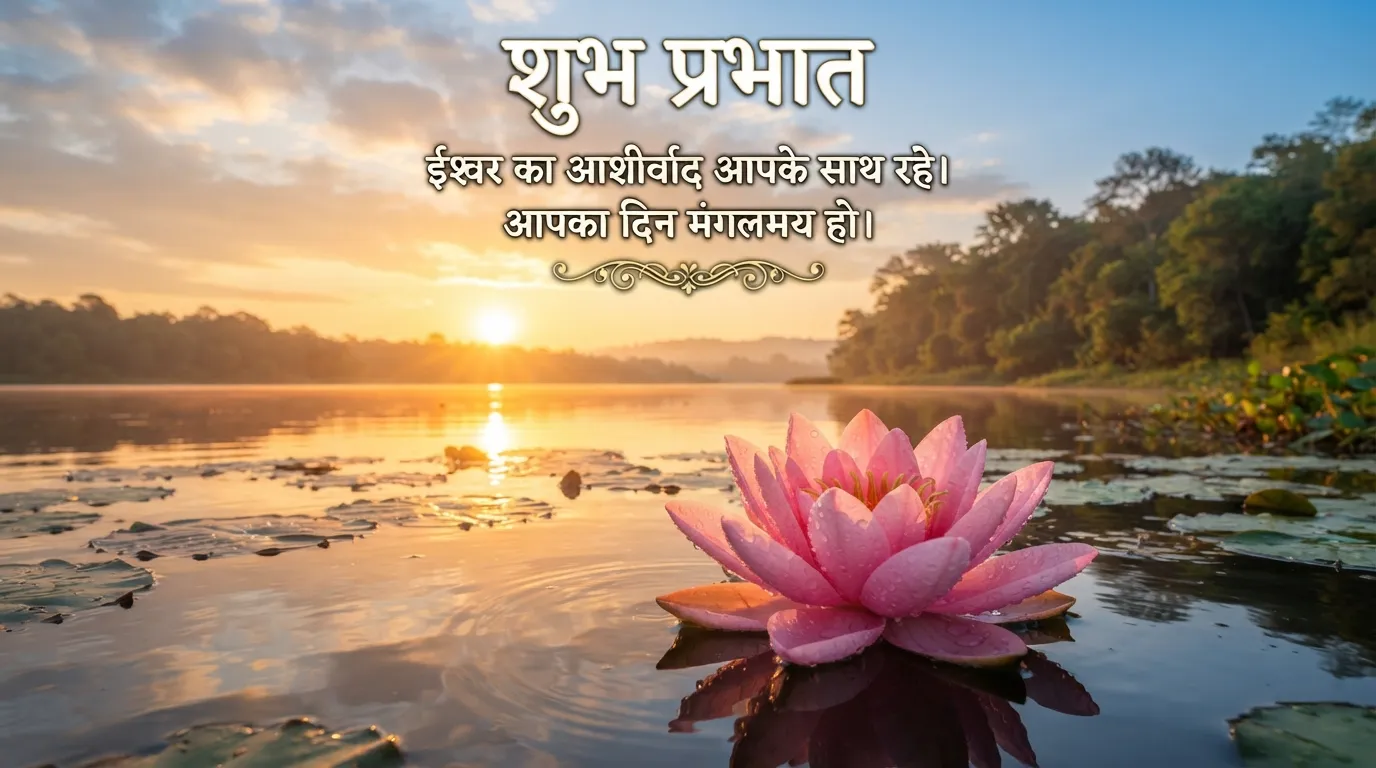 Spiritual Good Morning Hindi Image with sun and lotus flower