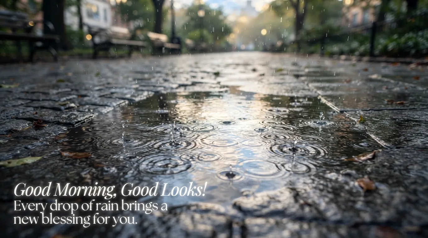 Morning sky reflection in a rain puddle with a motivational quote.