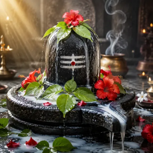 HD Shivling with water drop and Bel Patra Mahadev DP for WhatsApp