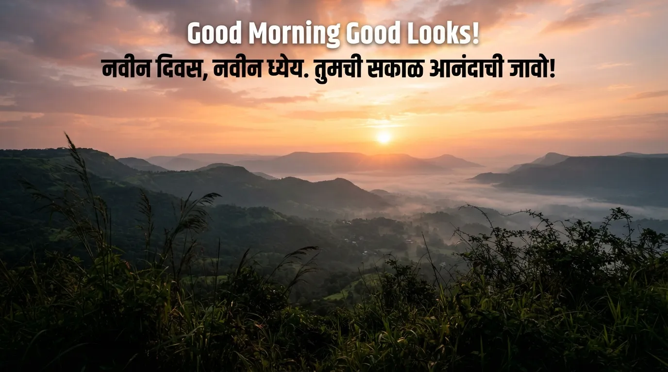 Sunrise morning view background with marathi positive thought quote.