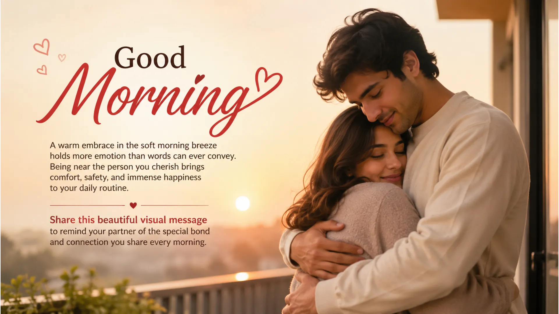 Romantic illustration of a couple embracing gently in a morning garden setting.
