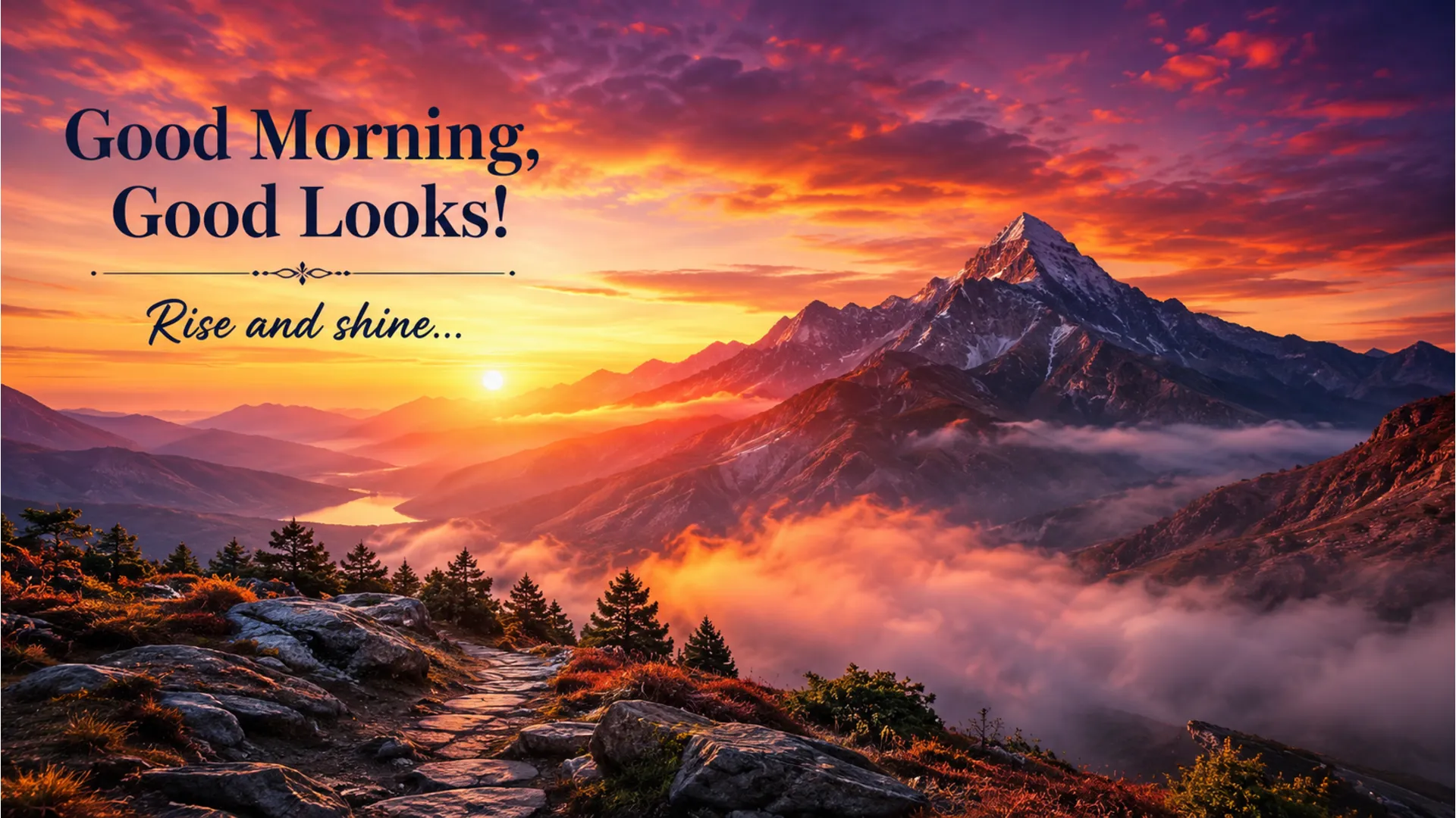 Scenic nature landscape of a mountain sunrise for Good Morning Wednesday.