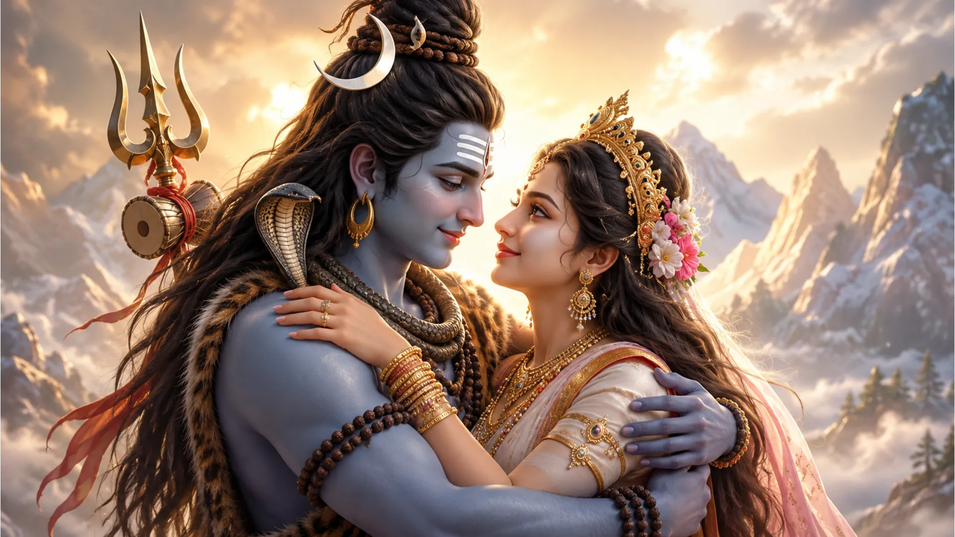Shiv Parvati 3D image showing their divine union.