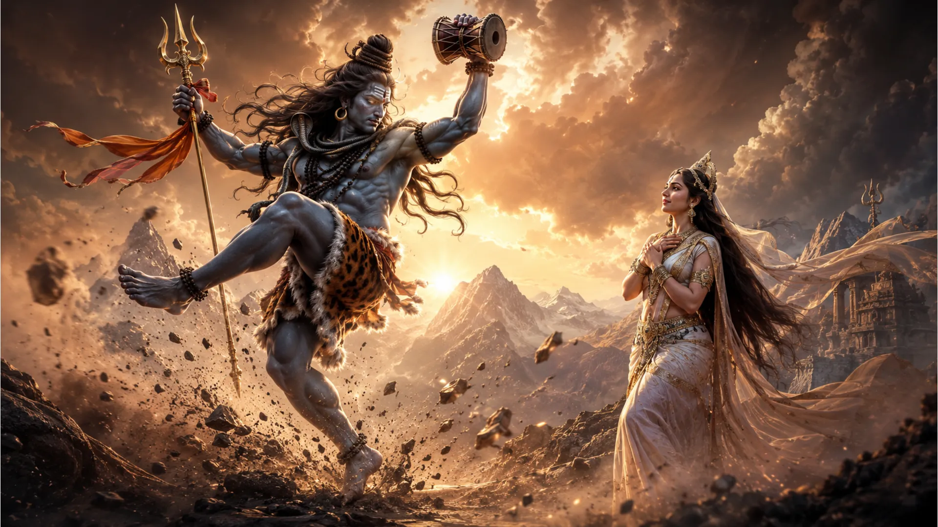 Shiv Parvati 3D image showing Shiv performing the Tandav dance.