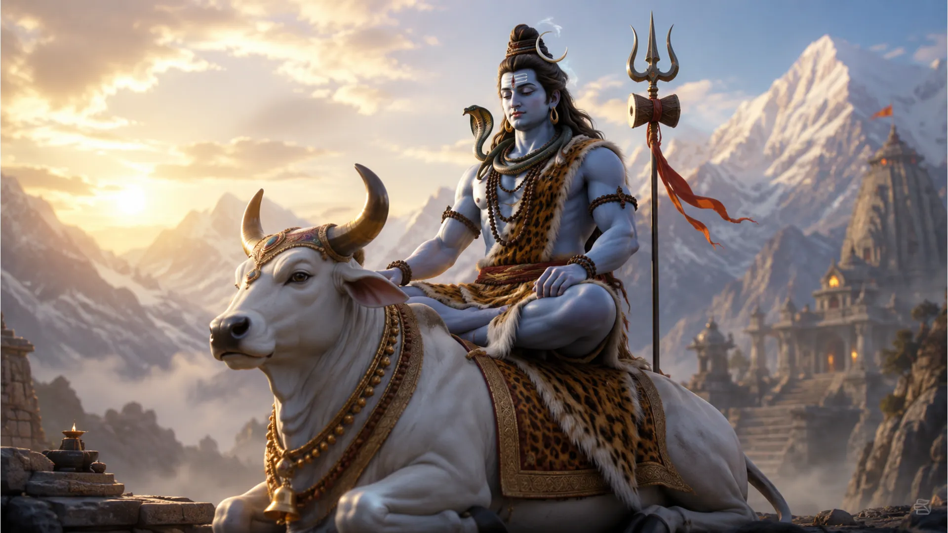 Shiv Parvati 3D image showing Shiv with his vahana Nandi.