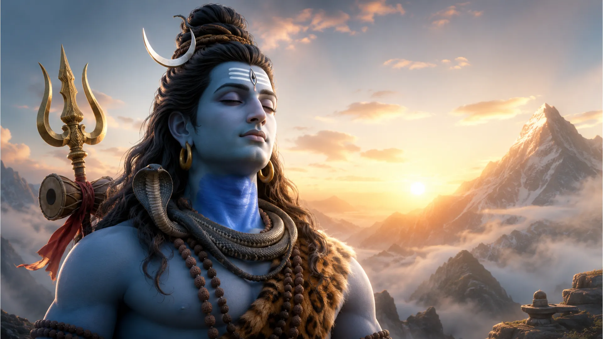 Shiv Parvati 3D image showing Shiv with blue throat after drinking poison.