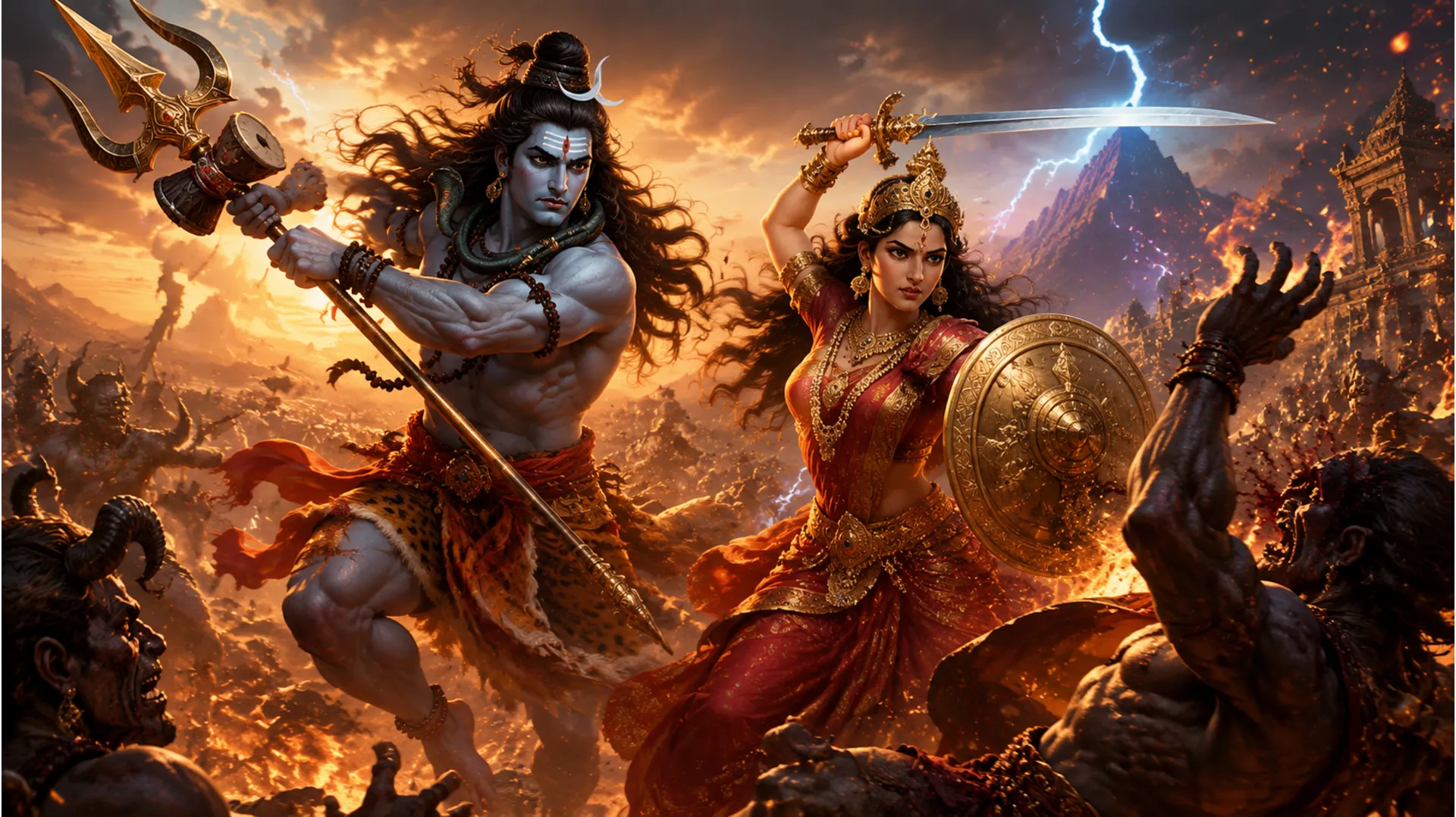 Mahadev and Parvati fight fiercely together against demonic forces in the serial.