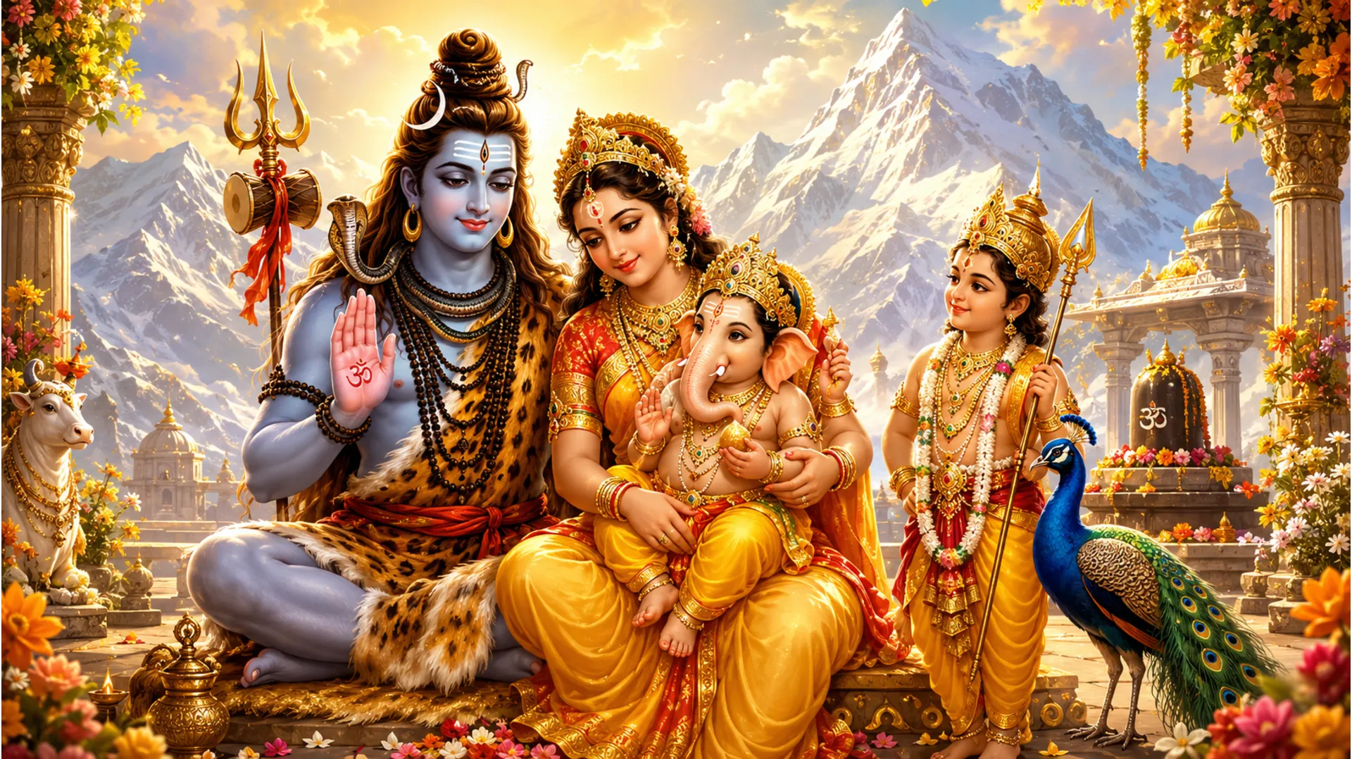 Shiv Parvati beautiful images with Lord Ganesha and Lord Kartikeya.