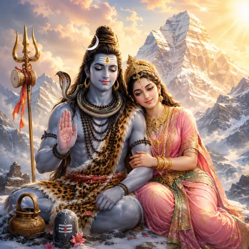 Lord Shiva and Goddess Parvati giving divine blessings in high definition.