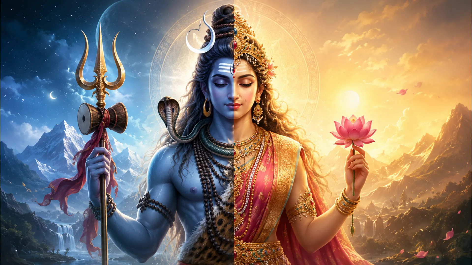 Ardhanareshvara image, half Shiva half Parvati, divine unity