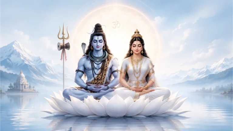 Shiv Parvati lotus meditation, divine couple in calm state, spiritual image