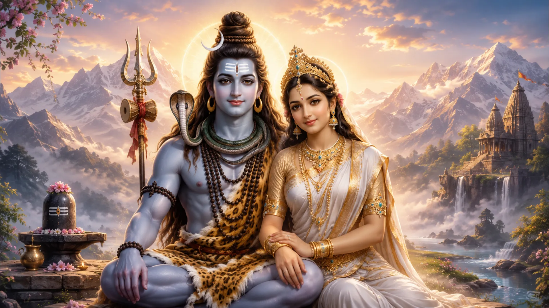 A simple and elegant image of Shiva and Parvati, radiating grace and compassion.
