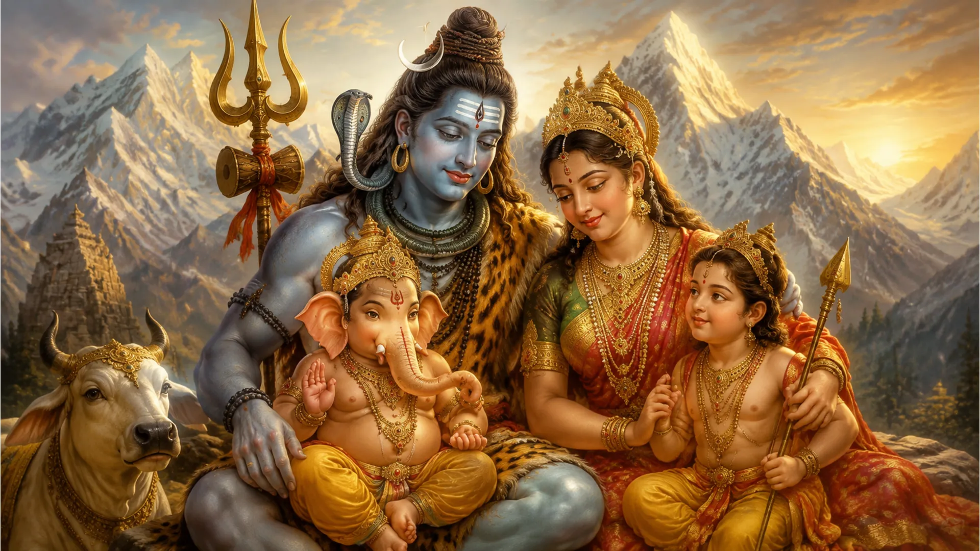 Complete holy family portrait within Shiv Parvati Shivratri images.